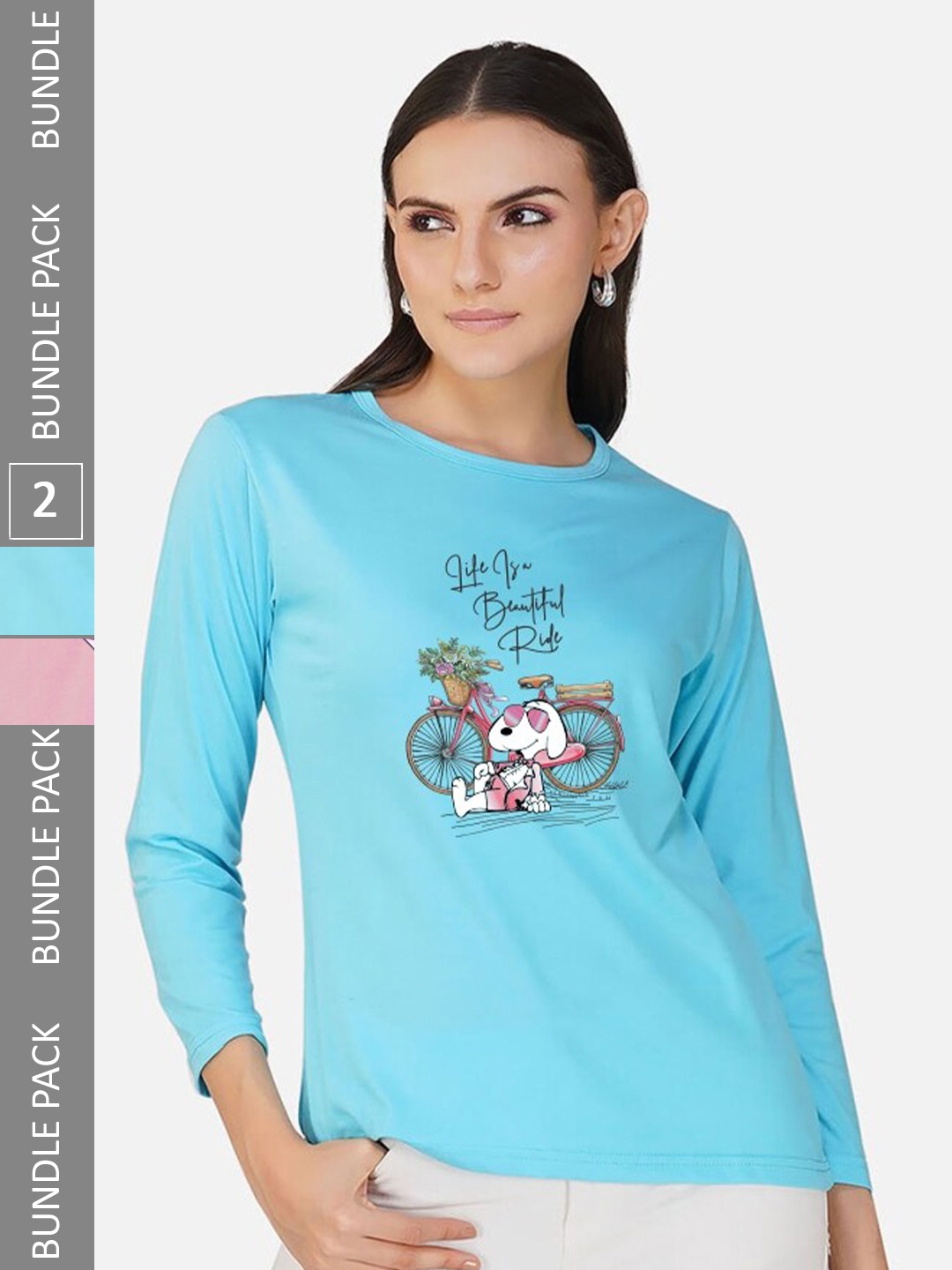 CHOZI Pack Of 2 Typography Printed Cotton T-shirt, Blue
