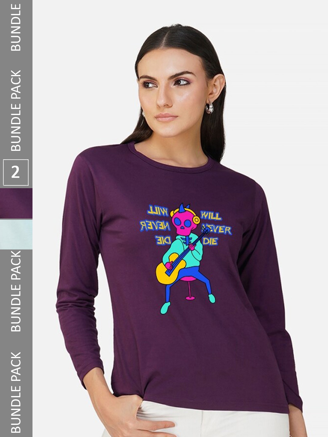 

CHOZI Pack Of 2 Graphic Printed Cotton T-shirt, Purple