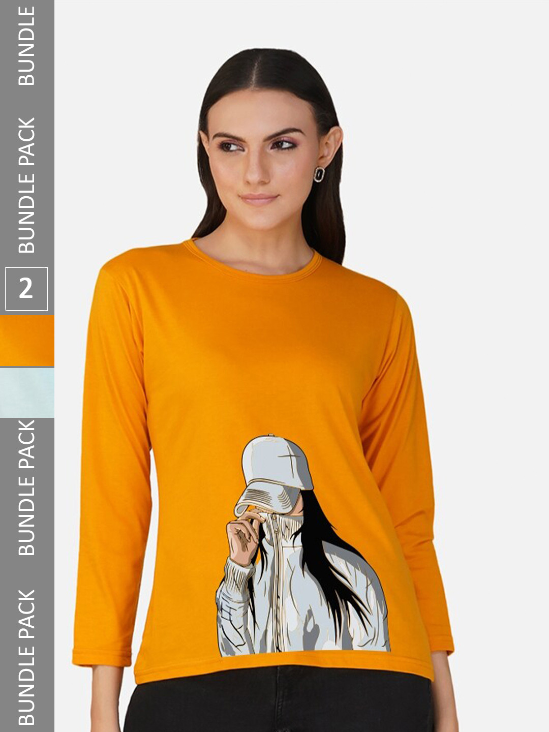 

CHOZI Pack of 2 Graphic Printed Round Neck Cotton T-shirt, Mustard