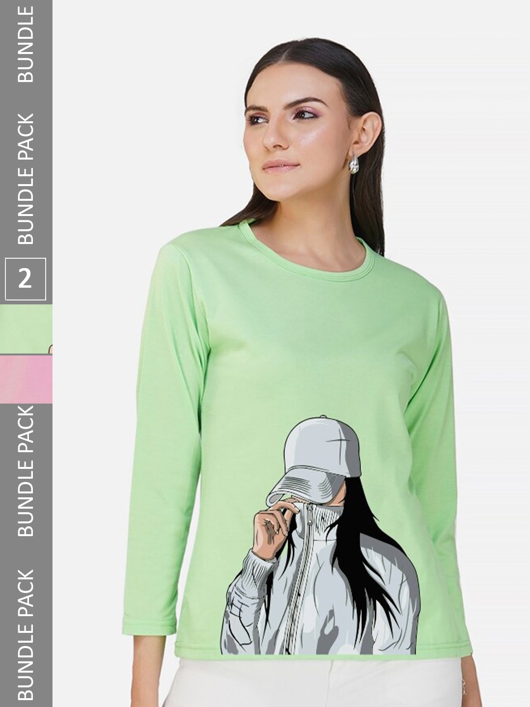 

CHOZI Pack of 2 Printed Round Neck Cotton T-shirt, Green