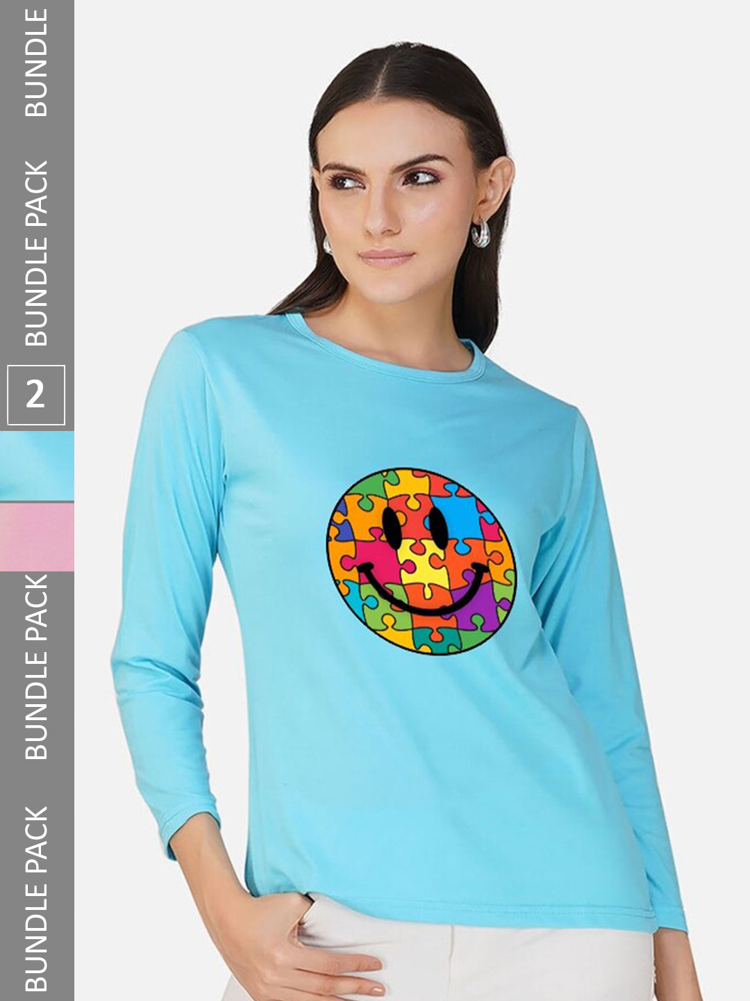 

CHOZI Pack of 2 Printed Round Neck Cotton T-shirt, Turquoise blue