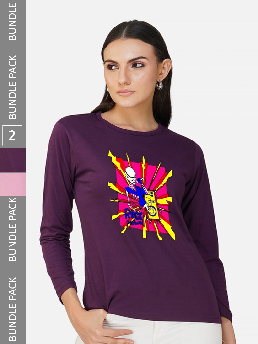 

CHOZI Pack Of 2 Graphic Printed Cotton T-shirt, Purple