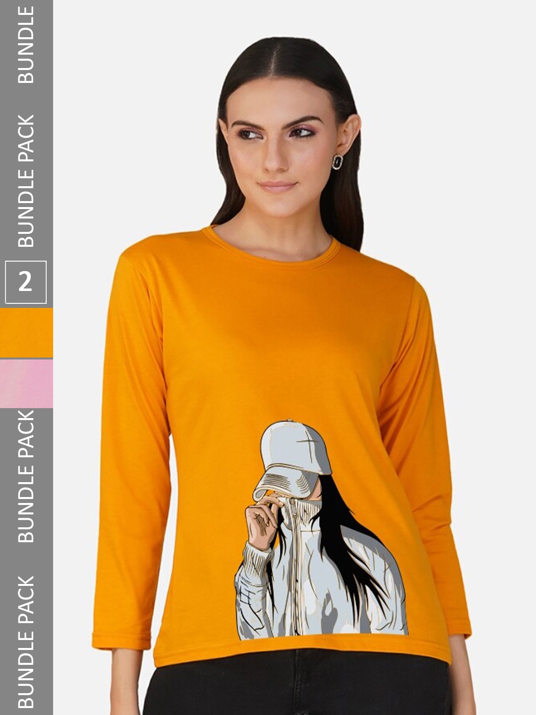 

CHOZI Pack Of 2 Graphic Printed Cotton T-shirt, Orange