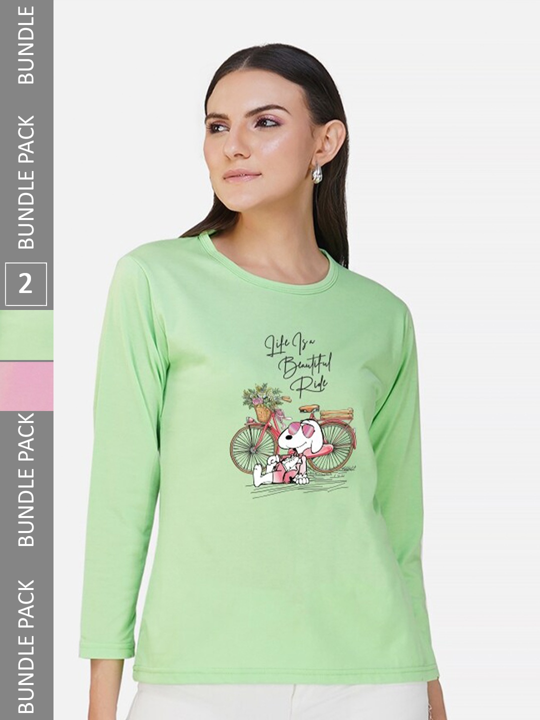 CHOZI Pack Of 2 Graphic Printed Cotton T-shirt, Lime green