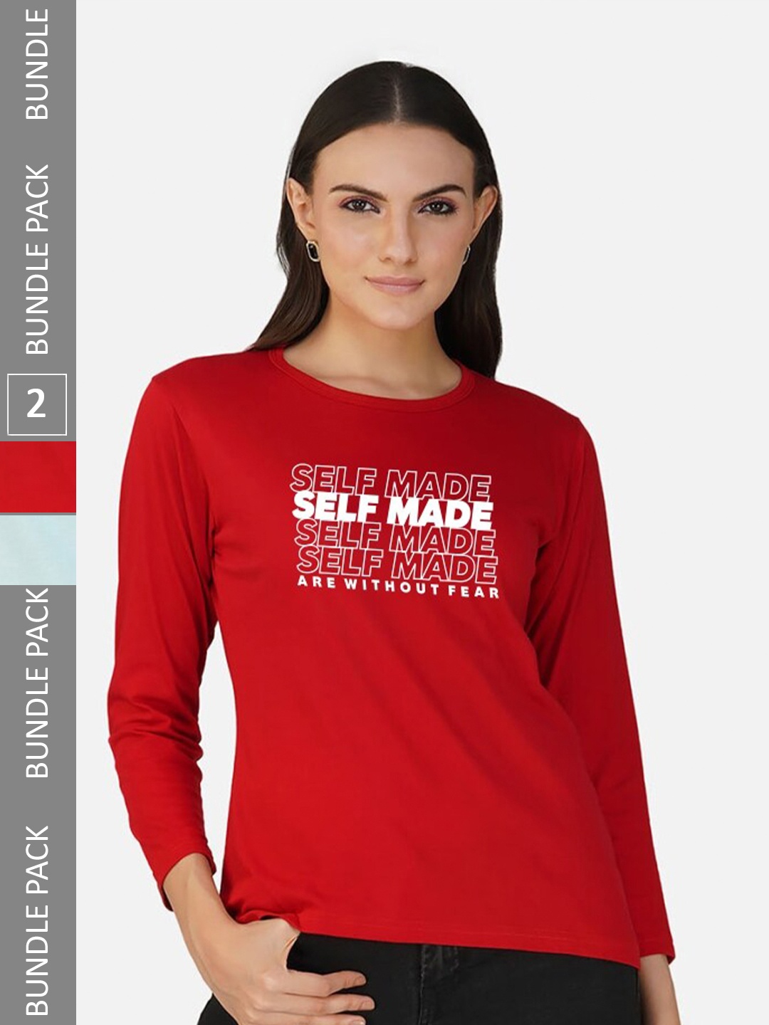 

CHOZI Pack Of 2 Typography Printed Cotton T-shirt, Red