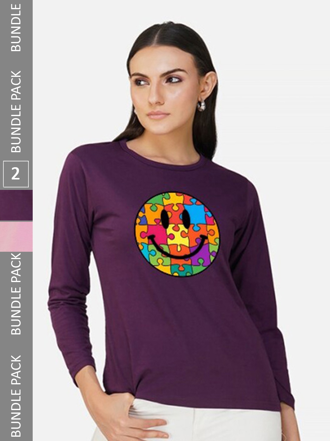 

CHOZI Pack Of 2 Graphic Printed Cotton T-shirt, Purple