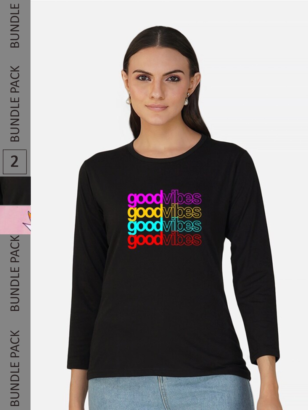 

CHOZI Pack Of 2 Typography Printed Cotton T-shirt, Black
