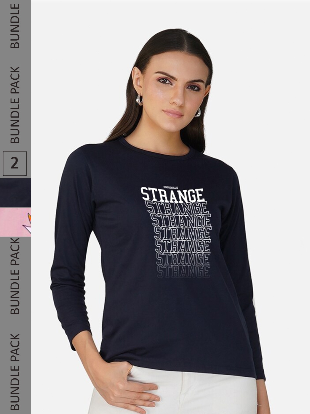 

CHOZI Pack Of 2 Typography Printed Cotton T-Shirt, Navy blue