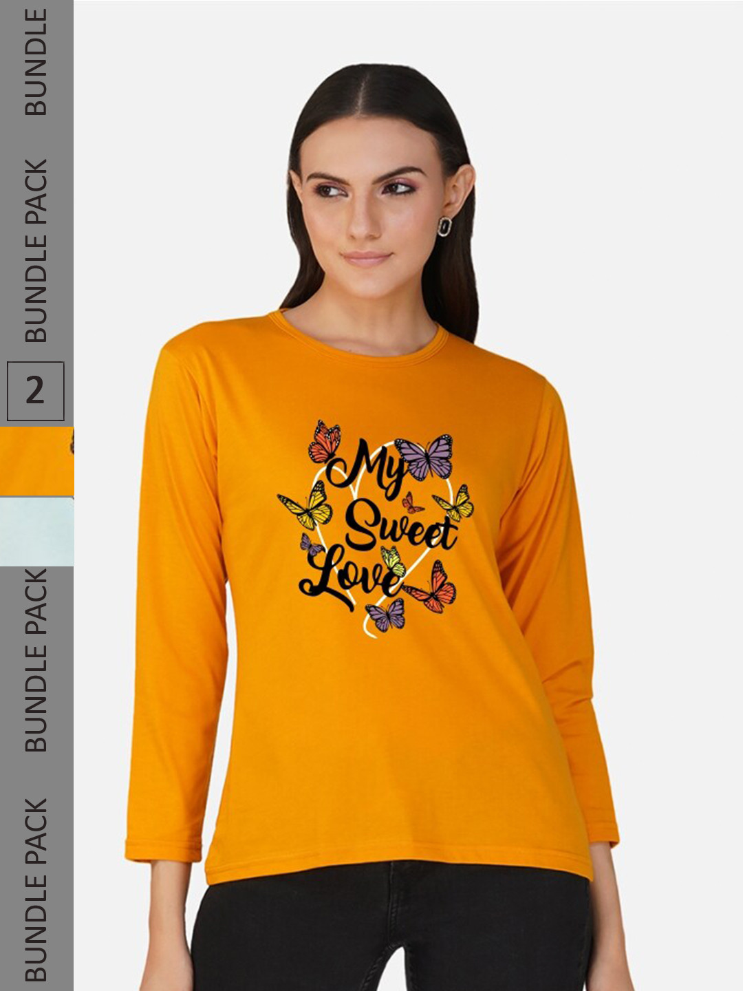 

CHOZI Pack Of 2 Printed Cotton Casual T-shirt, Mustard
