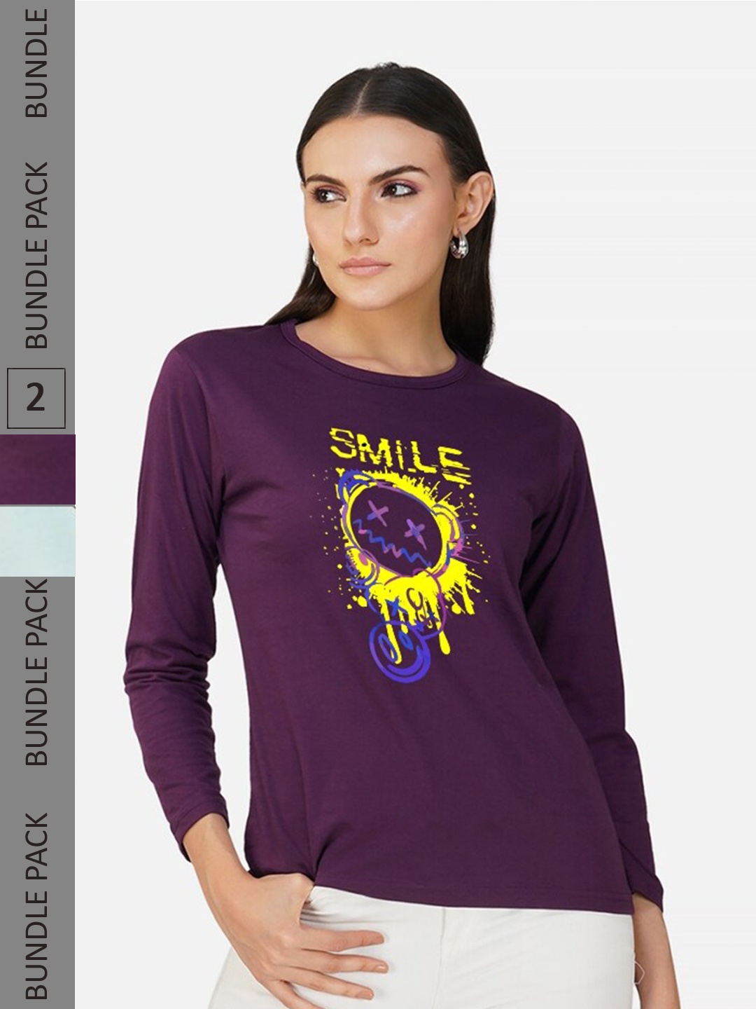 

CHOZI Pack Of 2 Printed Round Neck Regular Fit Pure Cotton Casual T-shirt, Purple