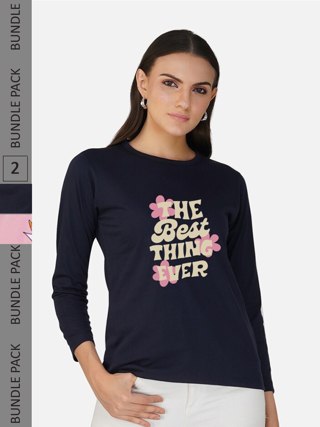

CHOZI Pack Of 2 Typography Printed Cotton T-shirt, Navy blue