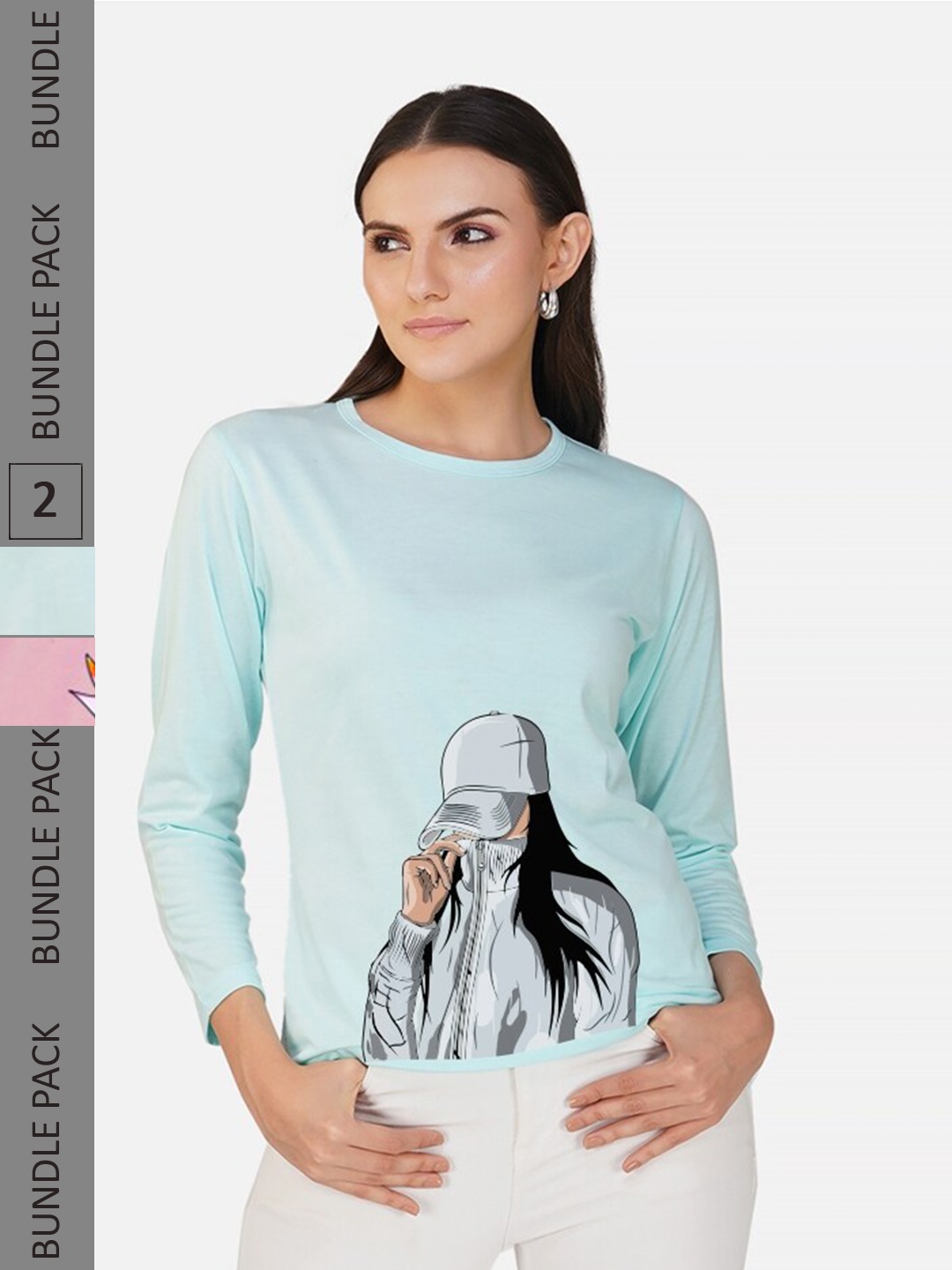 

CHOZI Pack Of 2 Typography Printed Round Neck Cotton T-shirt, Turquoise blue