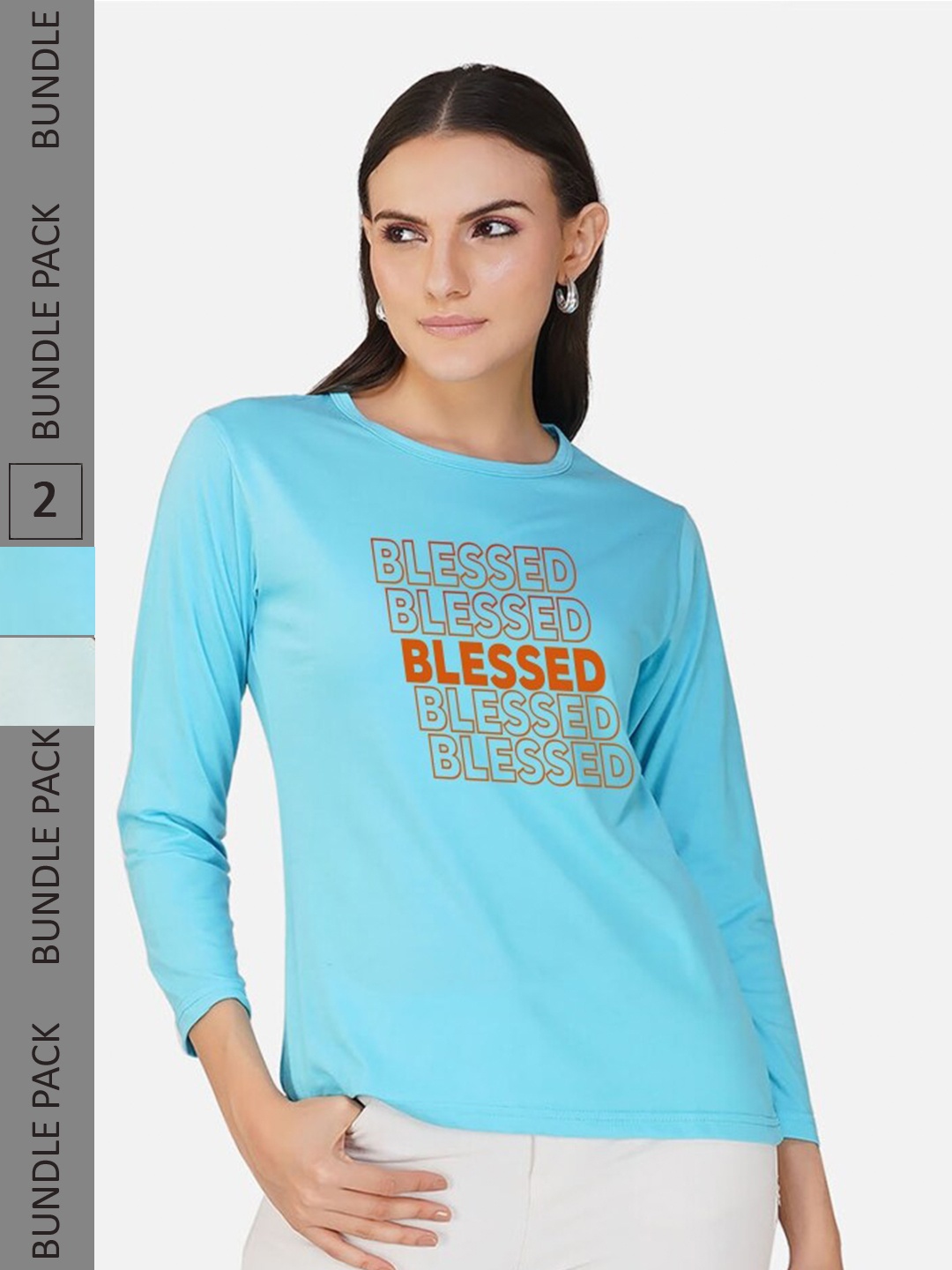 

CHOZI Pack Of 2 Typography Printed Round Neck Cotton T-shirt, Turquoise blue