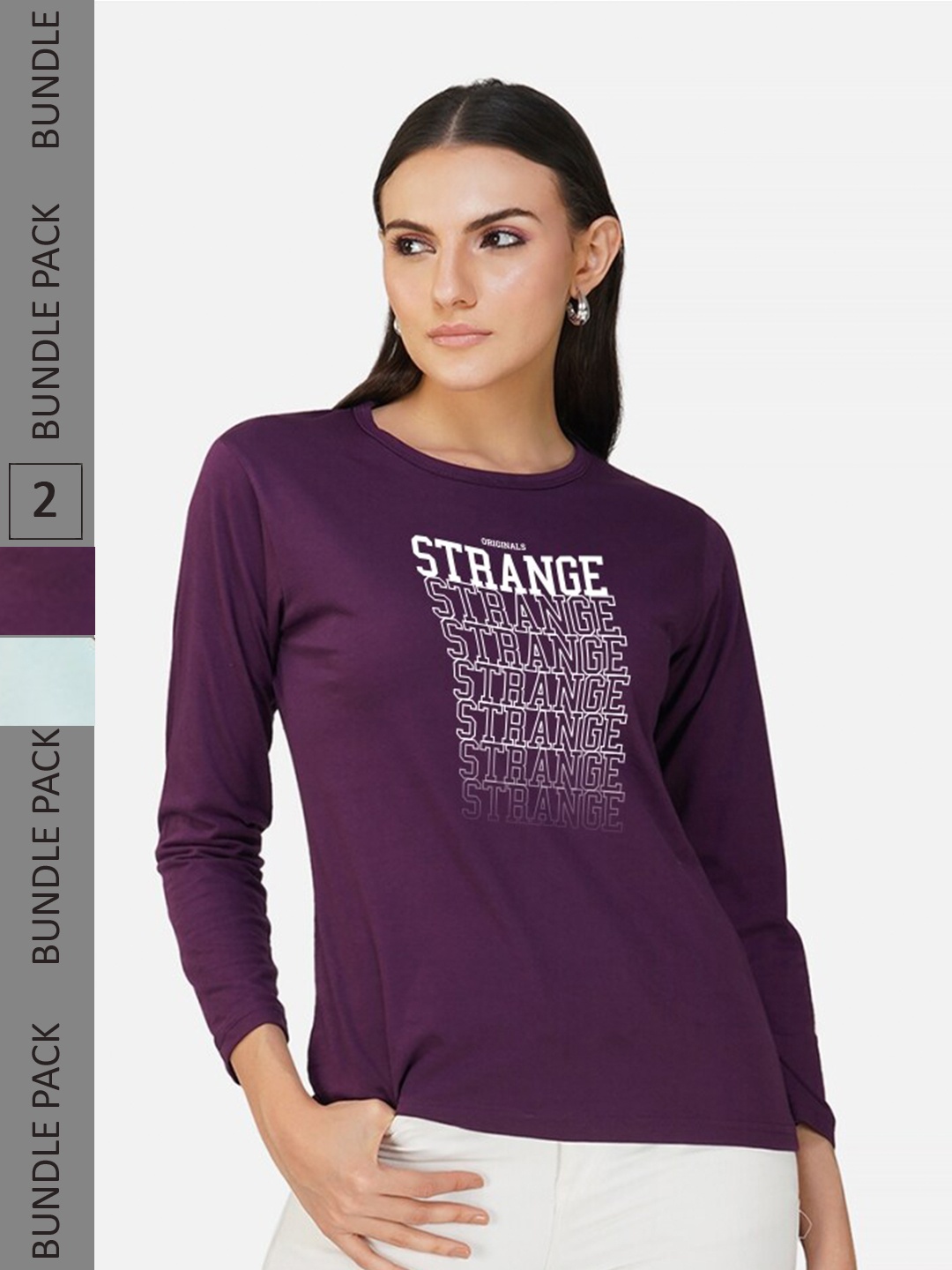 

CHOZI Pack of 2 Typography Printed Cotton T-shirt, Purple
