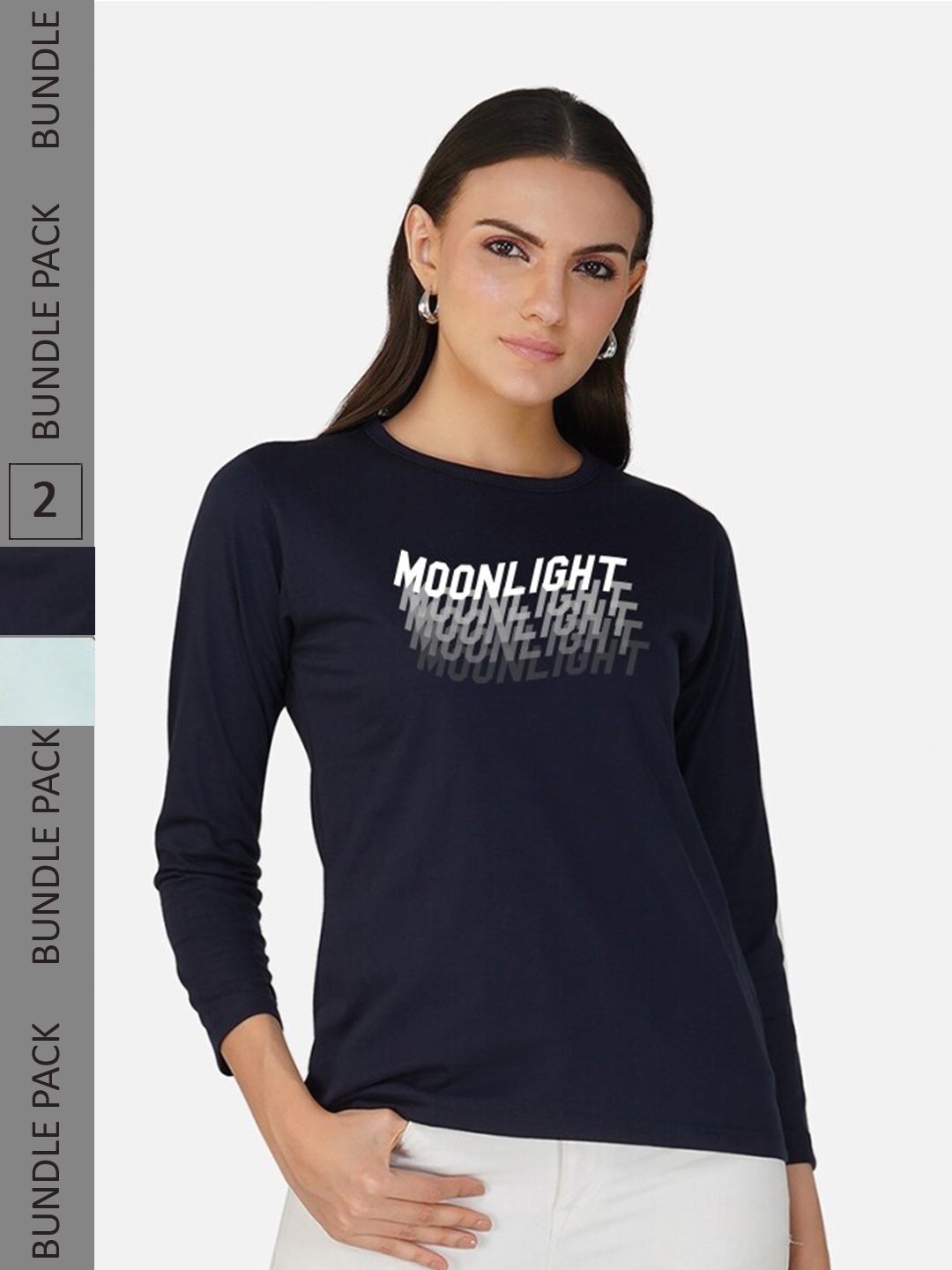 

CHOZI Pack Of 2 Printed Cotton Casual T-shirt, Navy blue