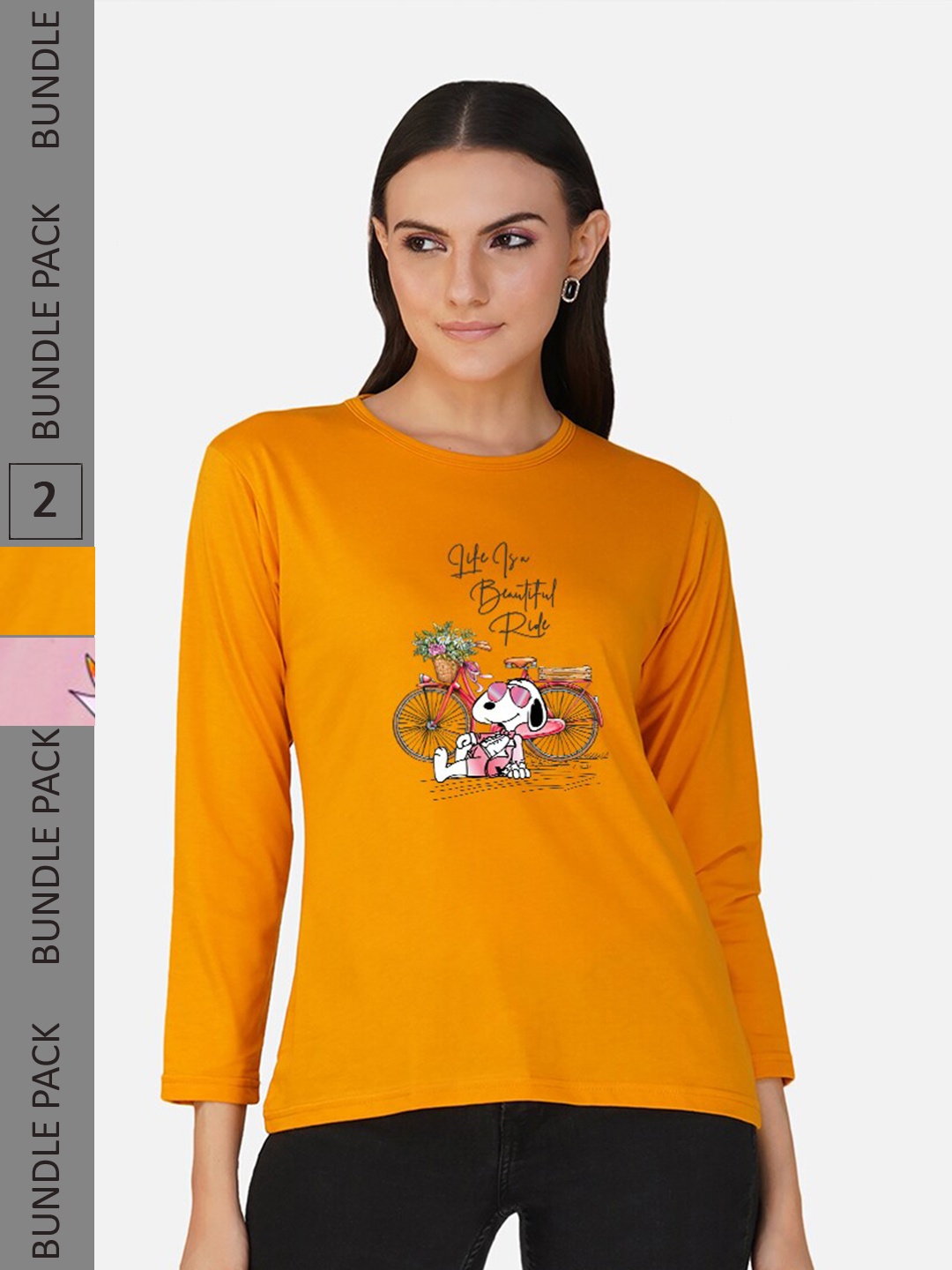 

CHOZI Pack Of 2 Printed Round Neck Regular Fit Pure Cotton Casual T-shirt, Mustard