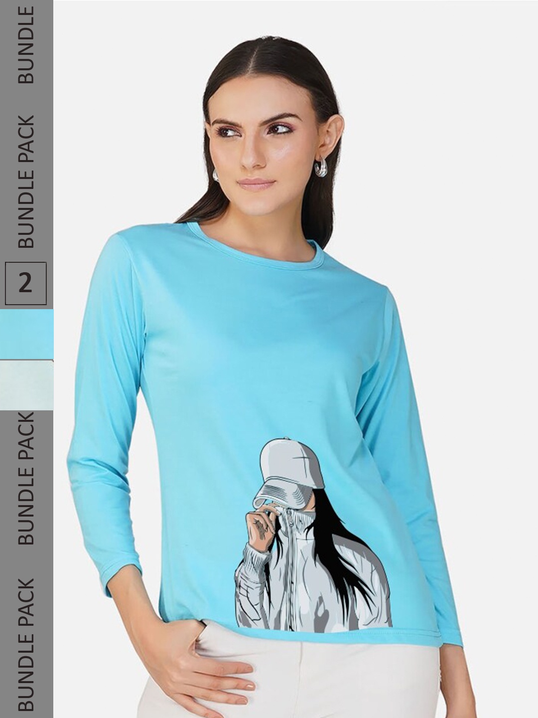 

CHOZI Pack Of 2 Printed Cotton Casual T-shirt, Blue