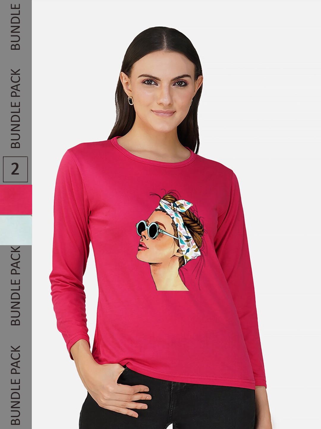 

CHOZI Pack Of 2 Printed Cotton Casual T-shirt, Pink