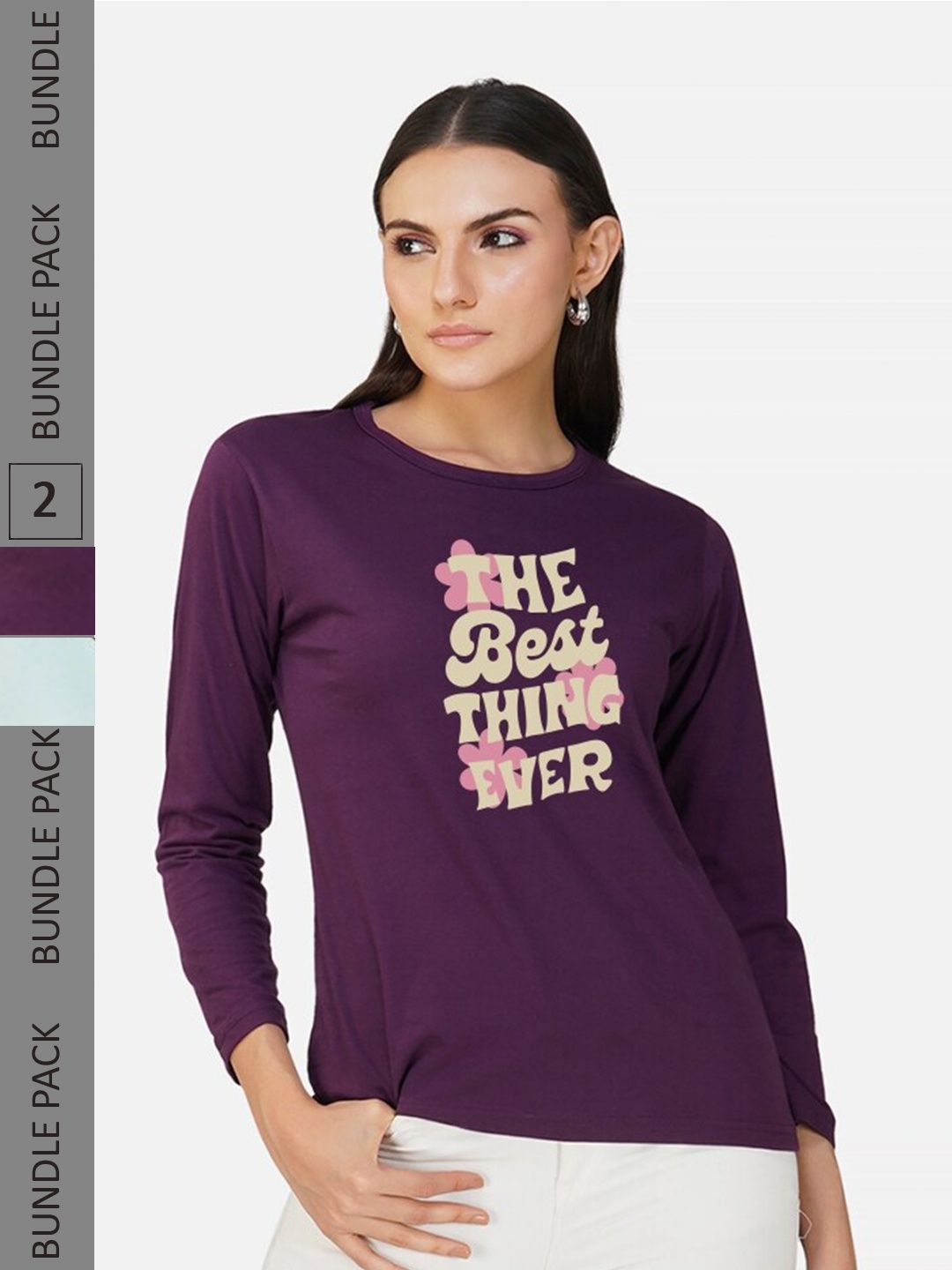 

CHOZI Pack of 2 Typography Printed Regular Fit Cotton T-Shirt, Purple