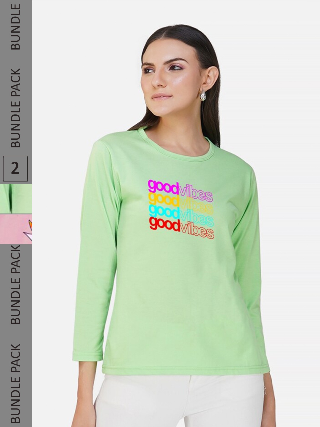 CHOZI Pack Of 2 Typography Printed Cotton T-shirt, Lime green