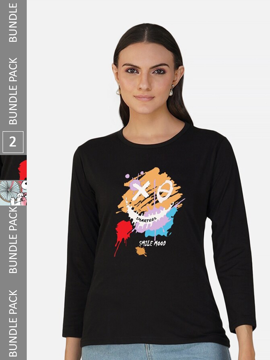 

CHOZI Pack Of 2 Graphic Printed Cotton T-shirt, Black