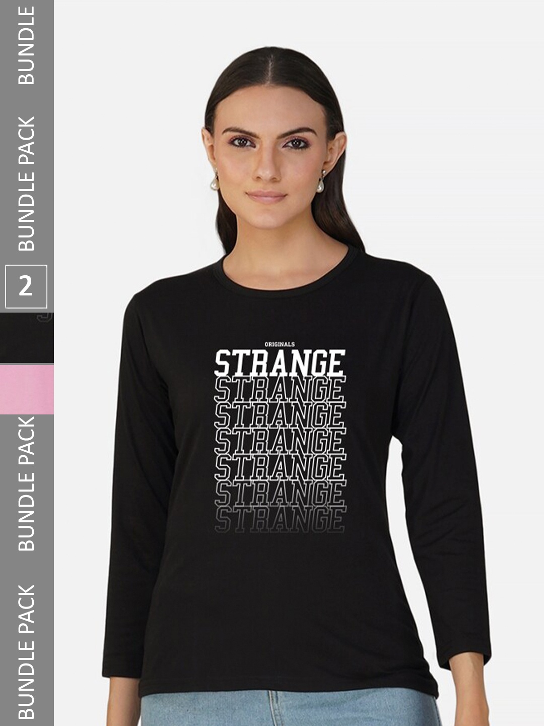 CHOZI Pack Of 2 Typography Printed Round Neck Cotton T-shirt, Black