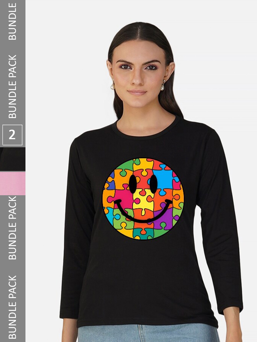 

CHOZI Pack Of 2 Printed Cotton Casual T-shirt, Black