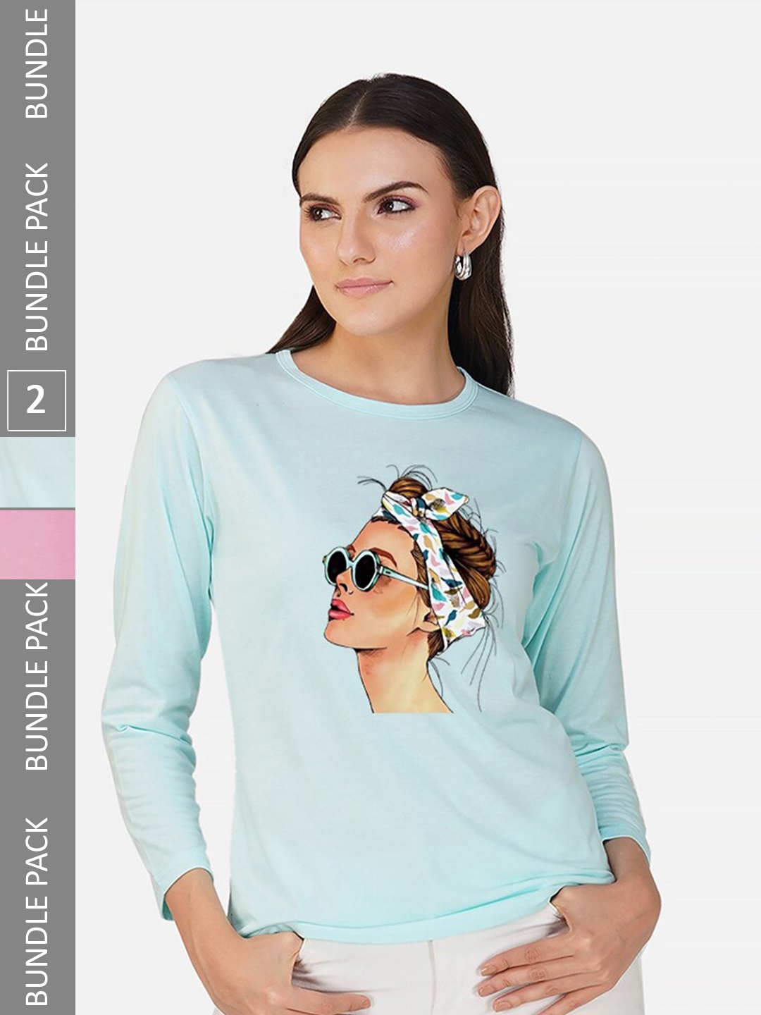 

CHOZI Pack Of 2 Printed Cotton Casual T-shirt, Turquoise blue