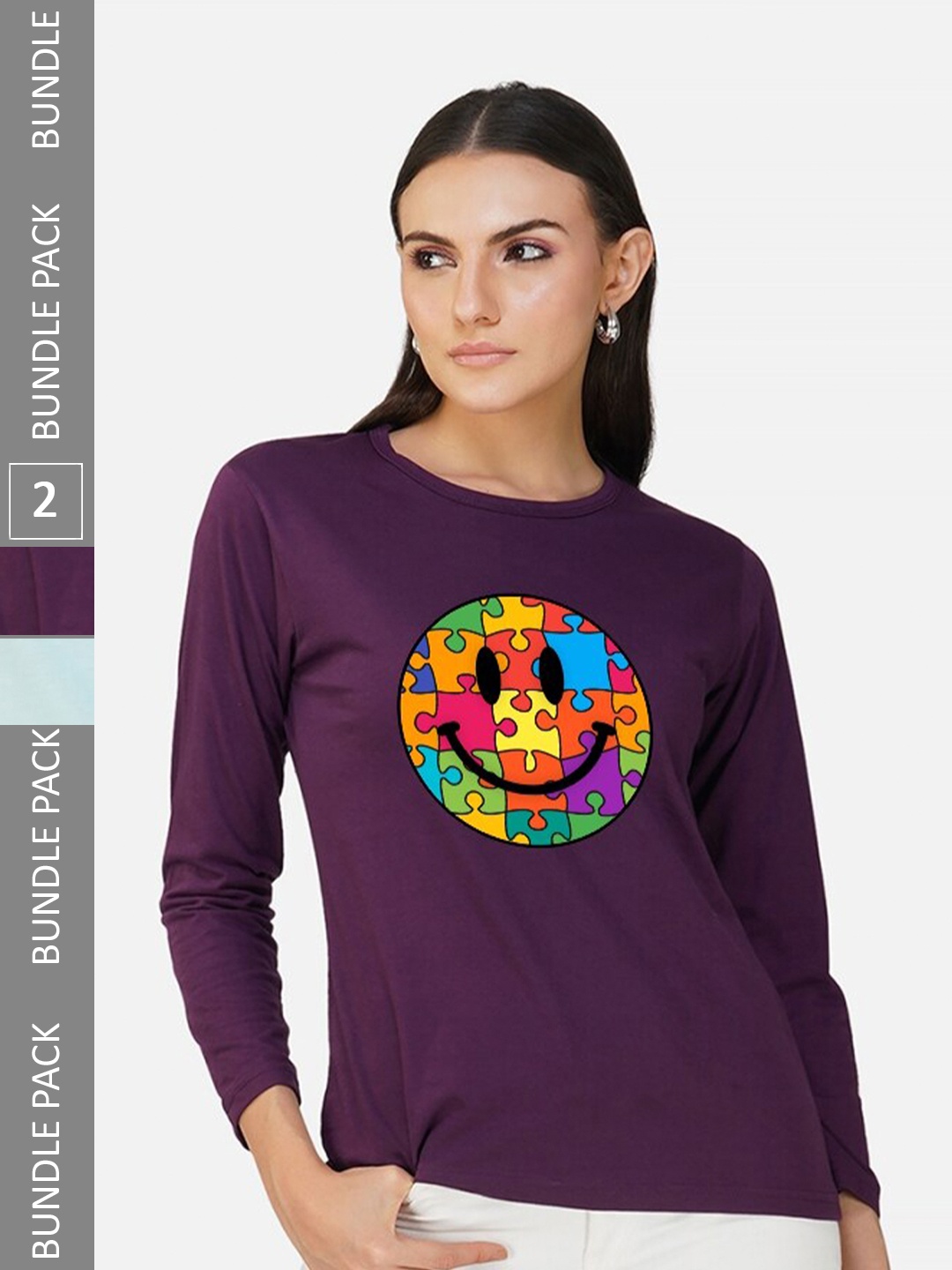 

CHOZI Pack of 2 Graphic Printed Regular Fit Cotton T-Shirt, Purple