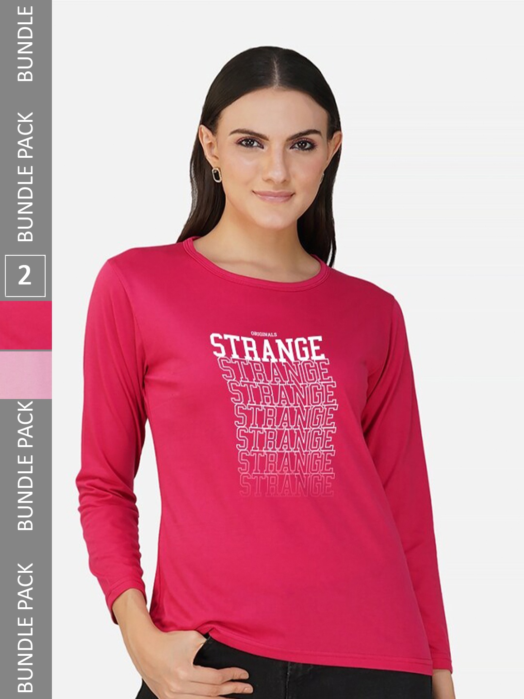 

CHOZI Pack Of 2 Typography Printed Round Neck Cotton T-shirt, Pink