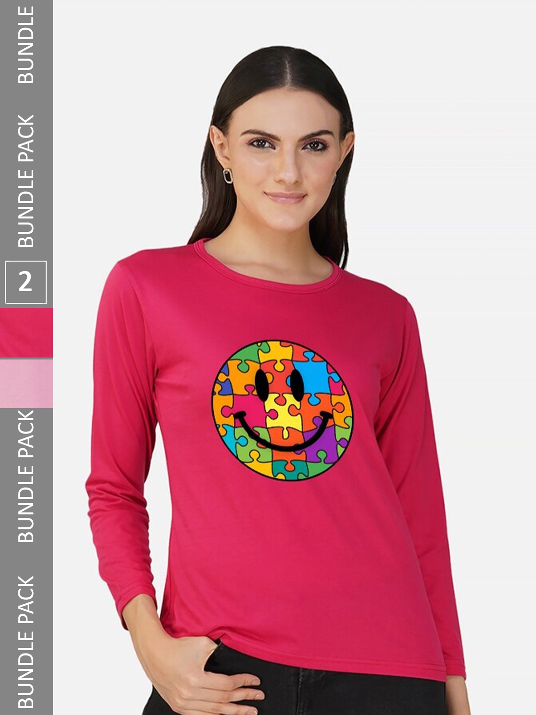 

CHOZI Pack Of 2 Typography Printed Round Neck Cotton T-shirt, Pink