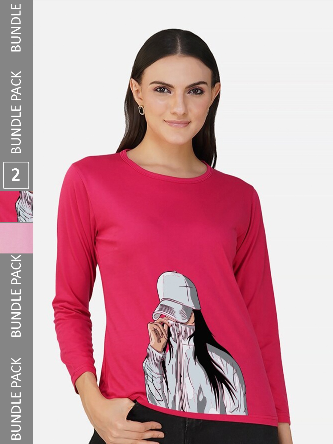 

CHOZI Pack of 2 Graphic Printed Cotton T-shirt, Pink
