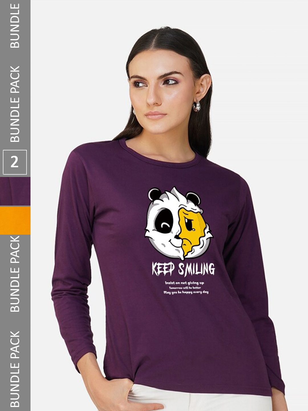 

CHOZI Pack of 2 Typography Printed Regular Fit Cotton T-Shirt, Purple
