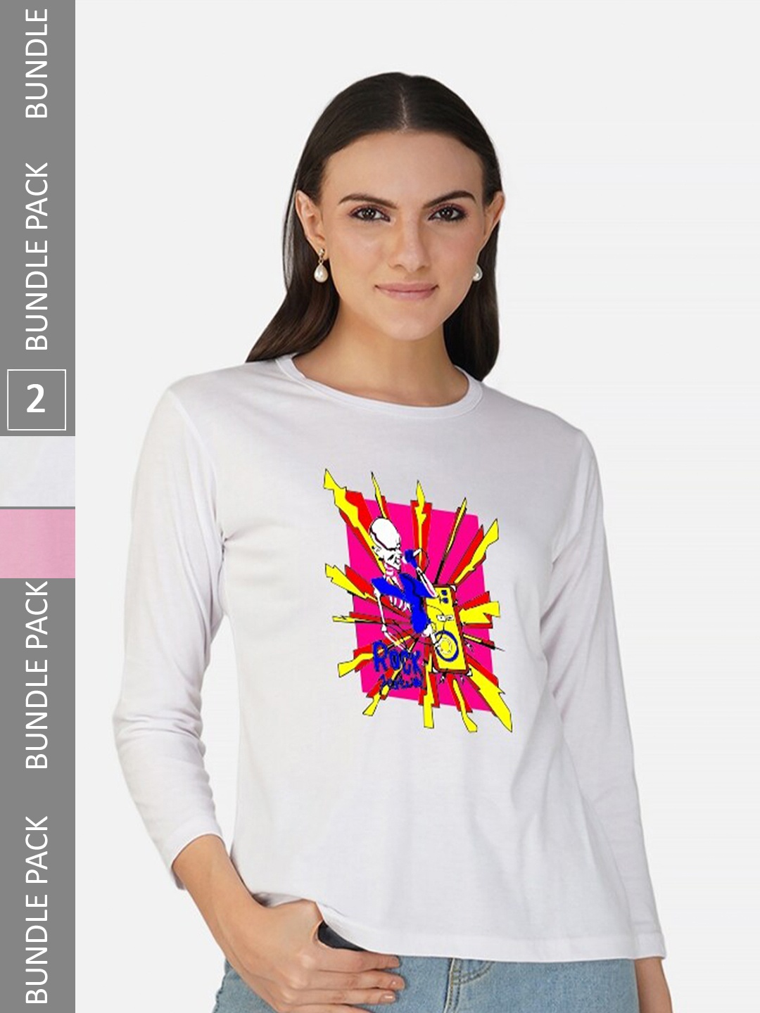 

CHOZI Pack Of 2 Printed Cotton Casual T-shirt, White