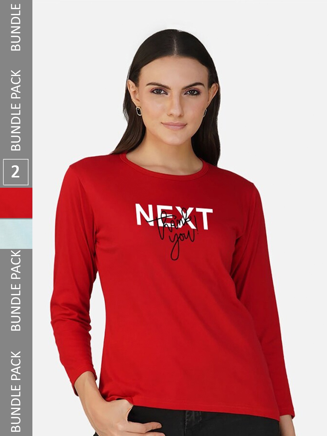CHOZI Pack of 2 Typography Printed Regular Fit Cotton T-Shirt, Red