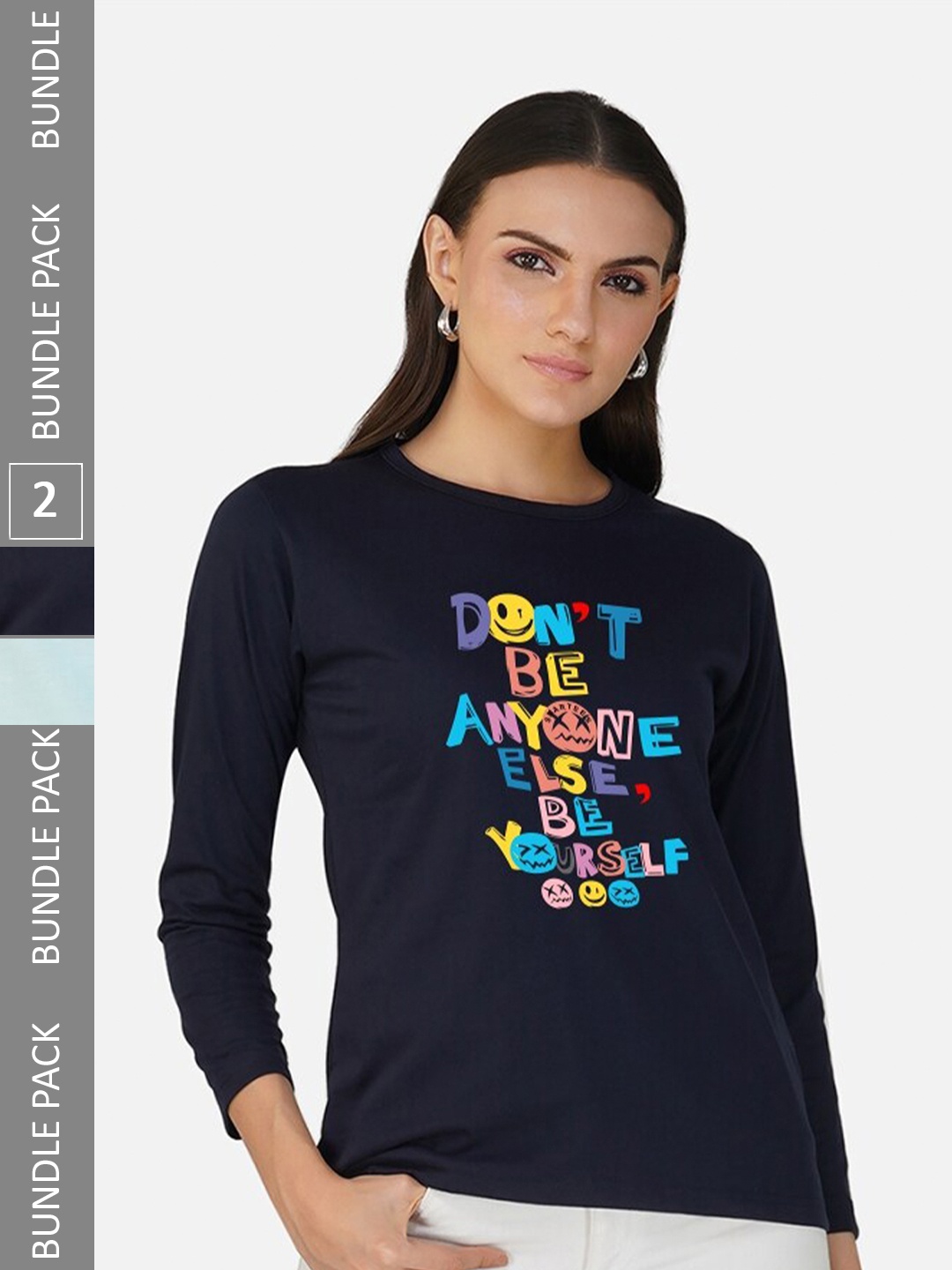 

CHOZI Pack of 2 Typography Printed Regular Fit Cotton T-Shirt, Navy blue