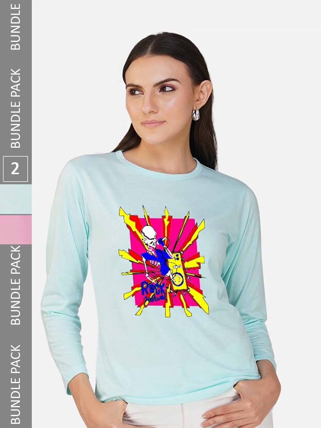 

CHOZI Pack of 2 Graphic Printed Regular Fit Cotton T-Shirt, Turquoise blue