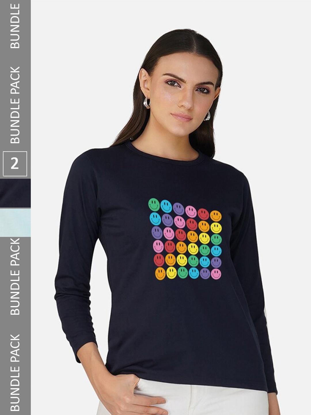 

CHOZI Pack Of 2 Typography Printed Round Neck Cotton T-shirt, Navy blue