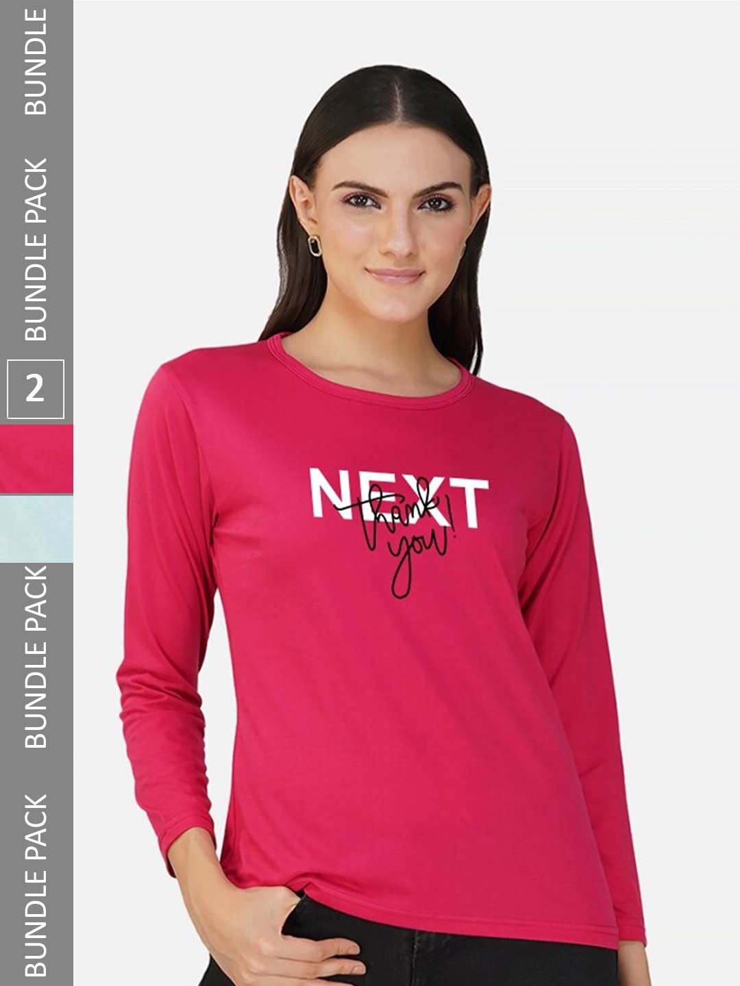 

CHOZI Pack Of 2 Printed Round Neck Cotton T-shirt, Pink