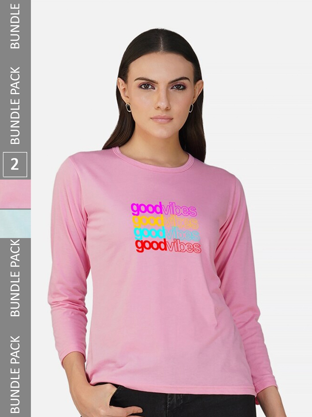CHOZI Pack of 2 Typography Printed Regular Fit Cotton T-Shirt, Pink