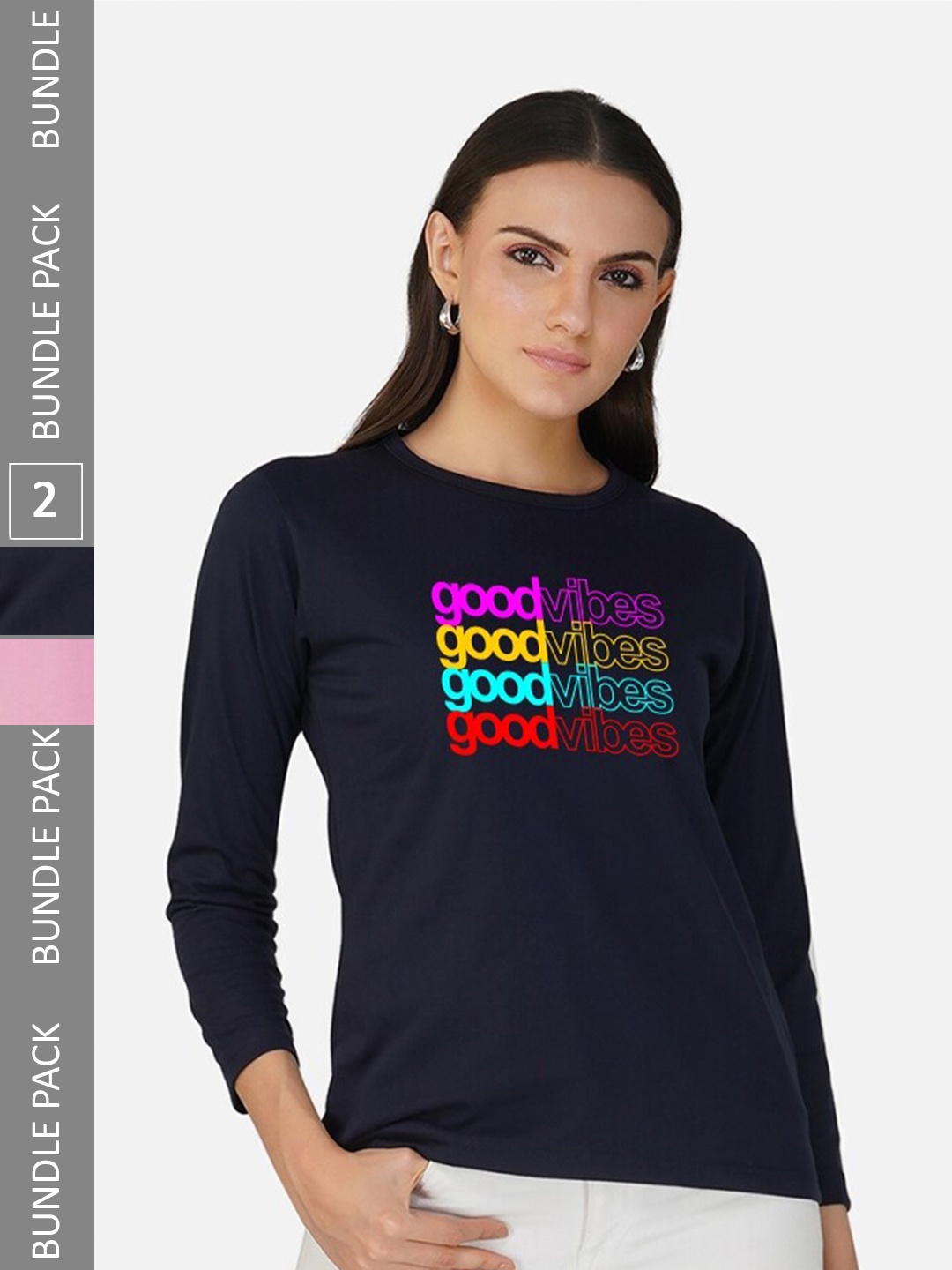 CHOZI Pack Of 2 Typography Printed Cotton T-shirt, Navy blue