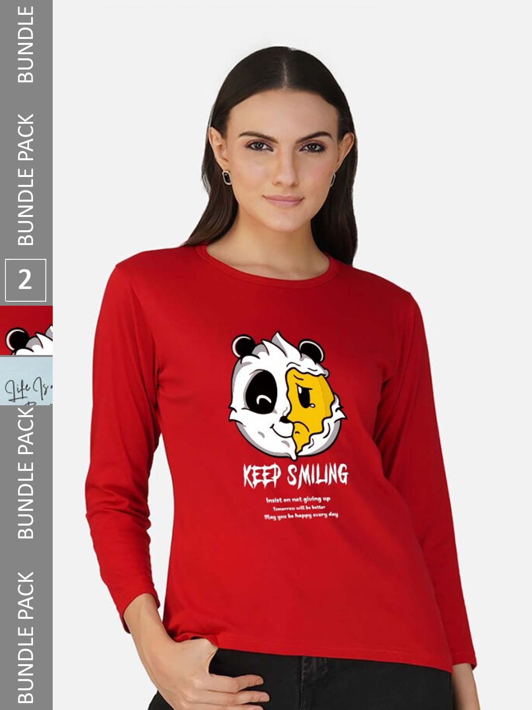 

CHOZI Pack Of 2 Printed Round Neck Cotton T-shirt, Red