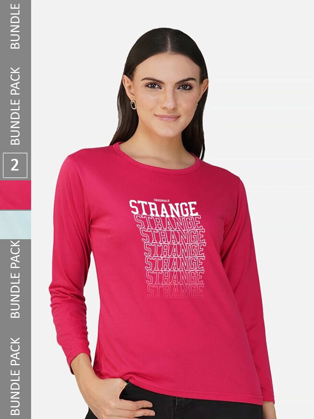 

CHOZI Pack Of 2 Printed Cotton Casual T-shirt, Pink
