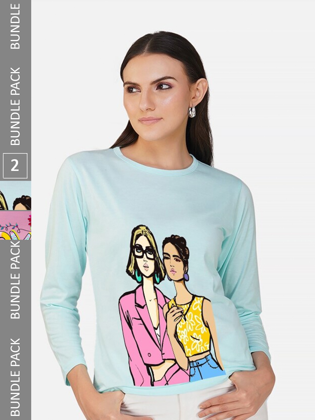 

CHOZI Pack Of 2 Graphic Printed Cotton T-shirt, Turquoise blue