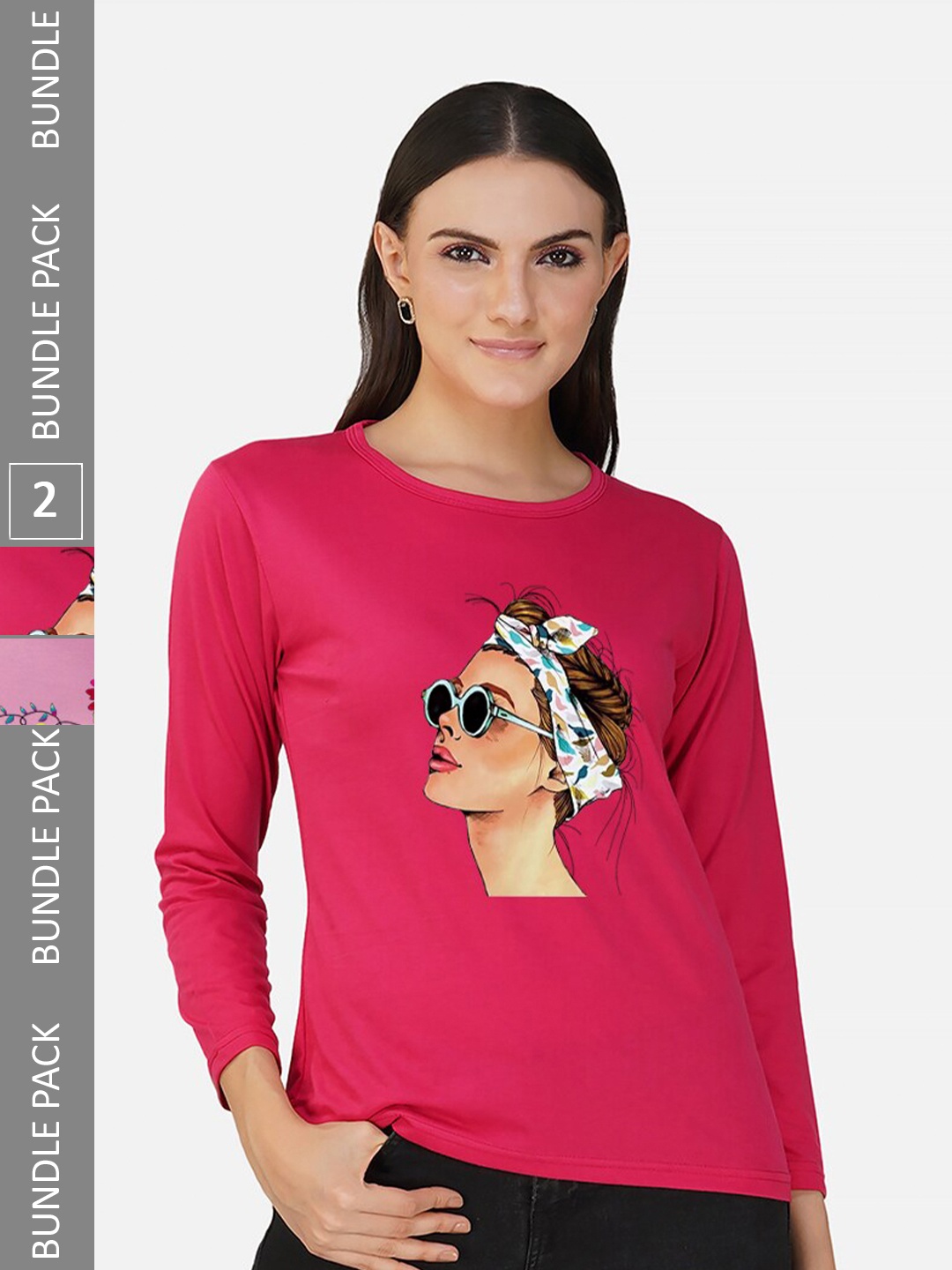 

CHOZI Pack Of 2 Graphic Printed Cotton T-shirt, Pink