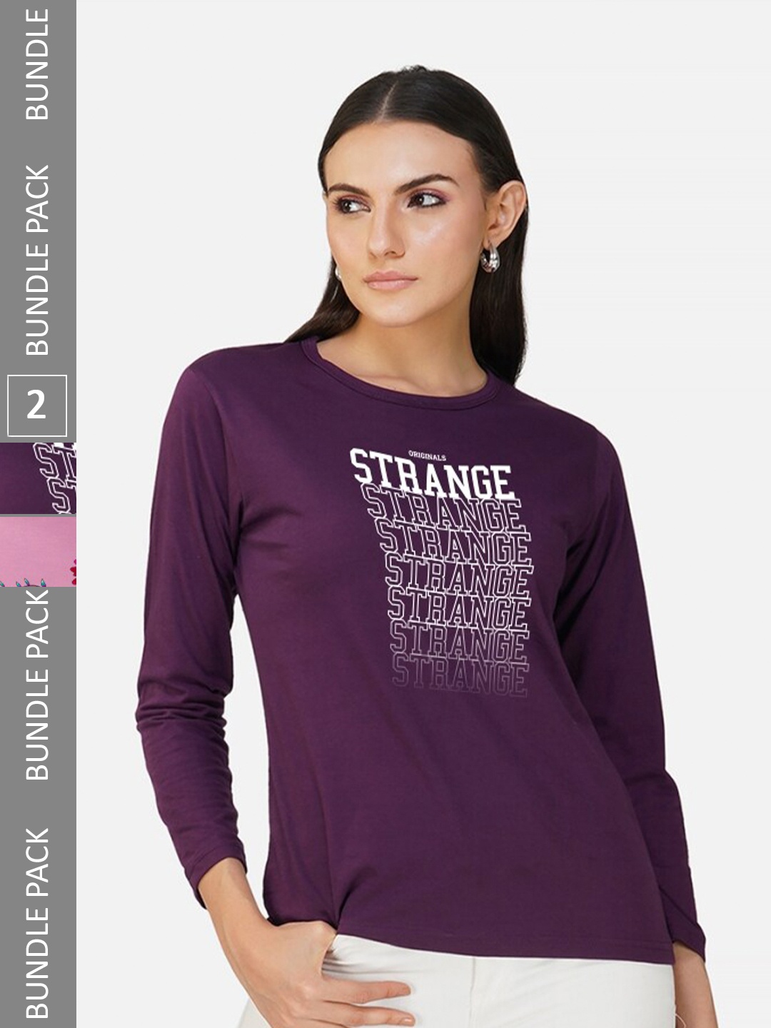 

CHOZI Pack Of 2 Typography Printed Cotton T-shirt, Purple