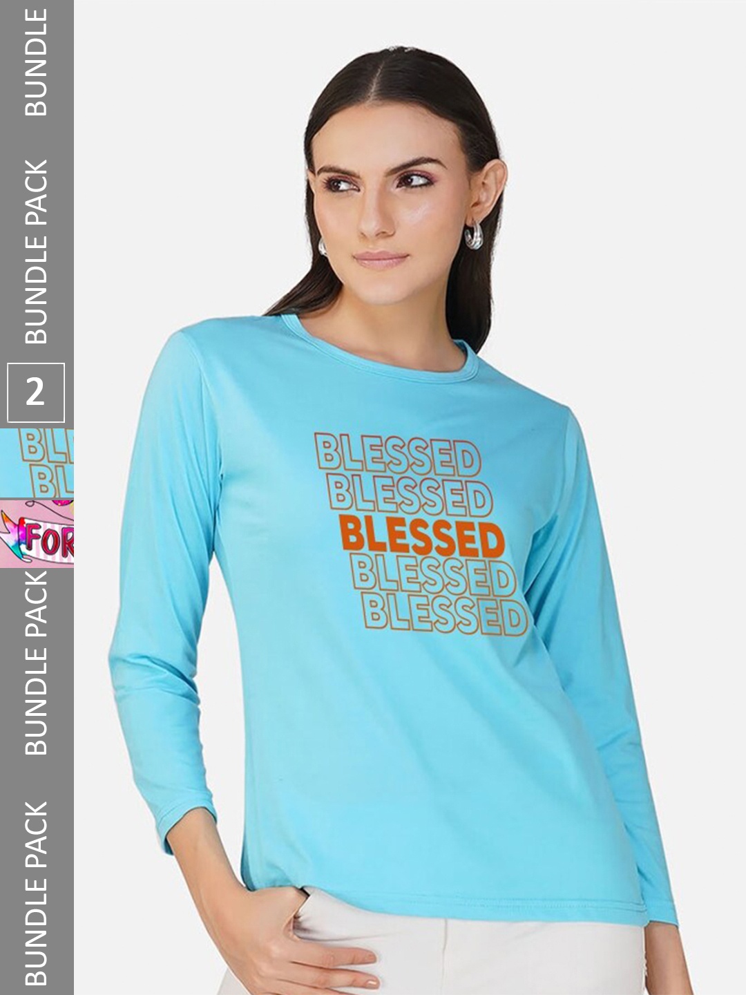 

CHOZI Pack Of 2 Typography Printed Round Neck Cotton T-shirt, Turquoise blue