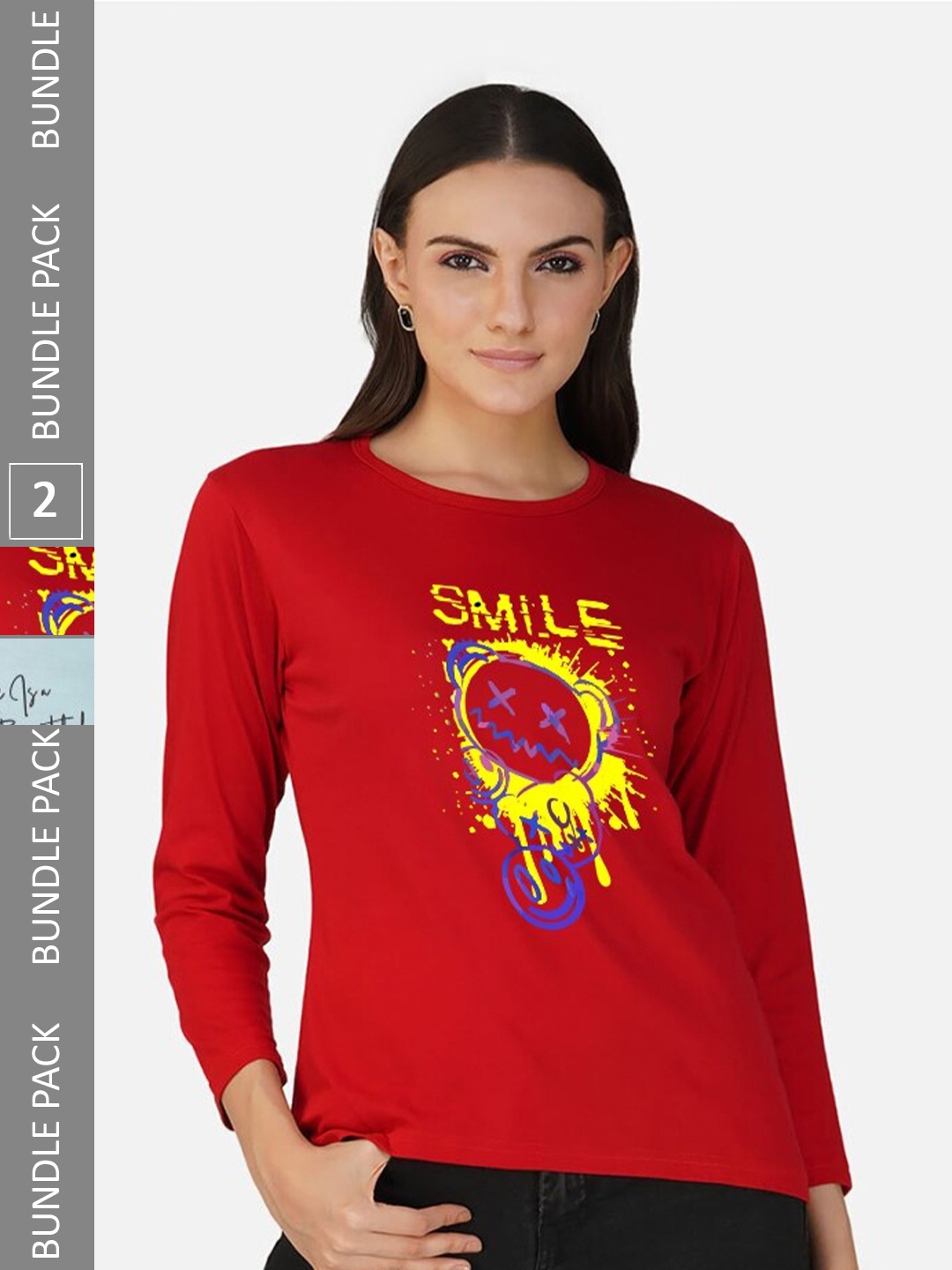 

CHOZI Pack Of 2 Typography Printed Round Neck Cotton T-shirt, Red