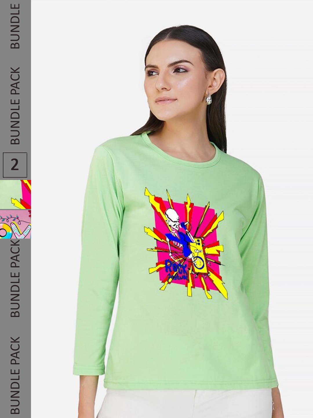 

CHOZI Pack Of 2 Typography Printed Round Neck Cotton T-shirt, Lime green