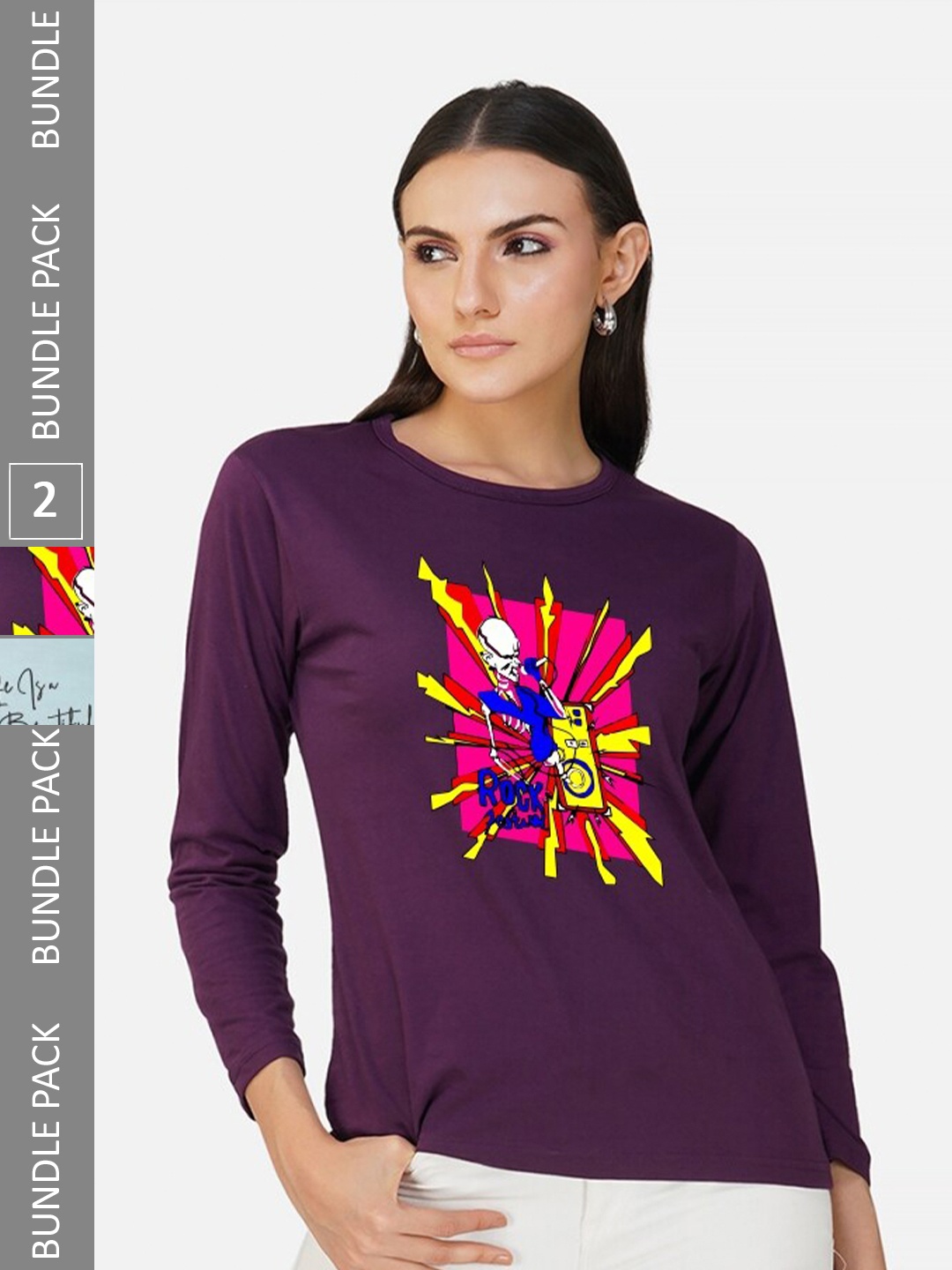 

CHOZI Pack Of 2 Printed Round Neck Regular Fit Pure Cotton Casual T-shirt, Purple